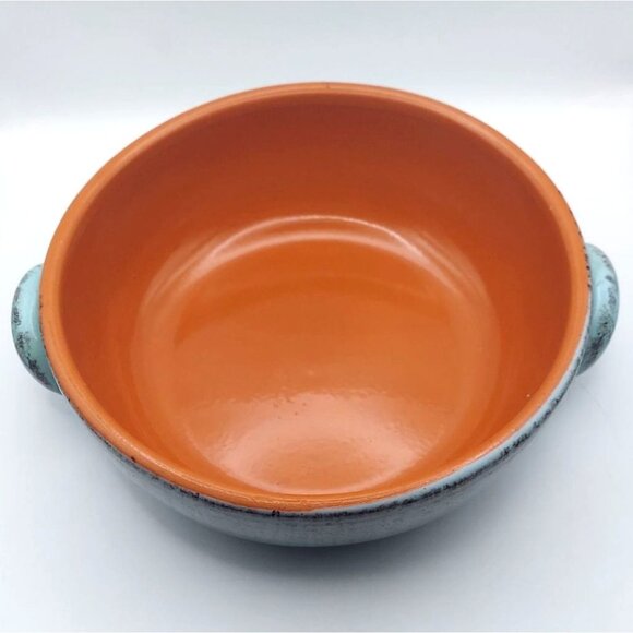 De Silva Glazed Terracotta Pottery Light Blue Serving Baking Dish Handles Italy - Picture 2 of 6